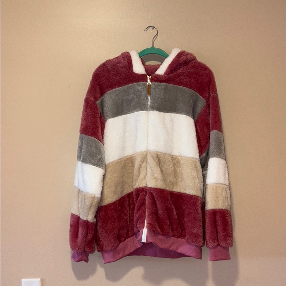 Striped Fuzzy Hooded Jacket